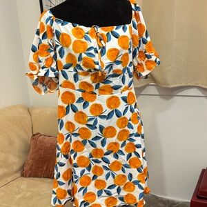 SHEIN Orange and Blue Floral Mini Dress
